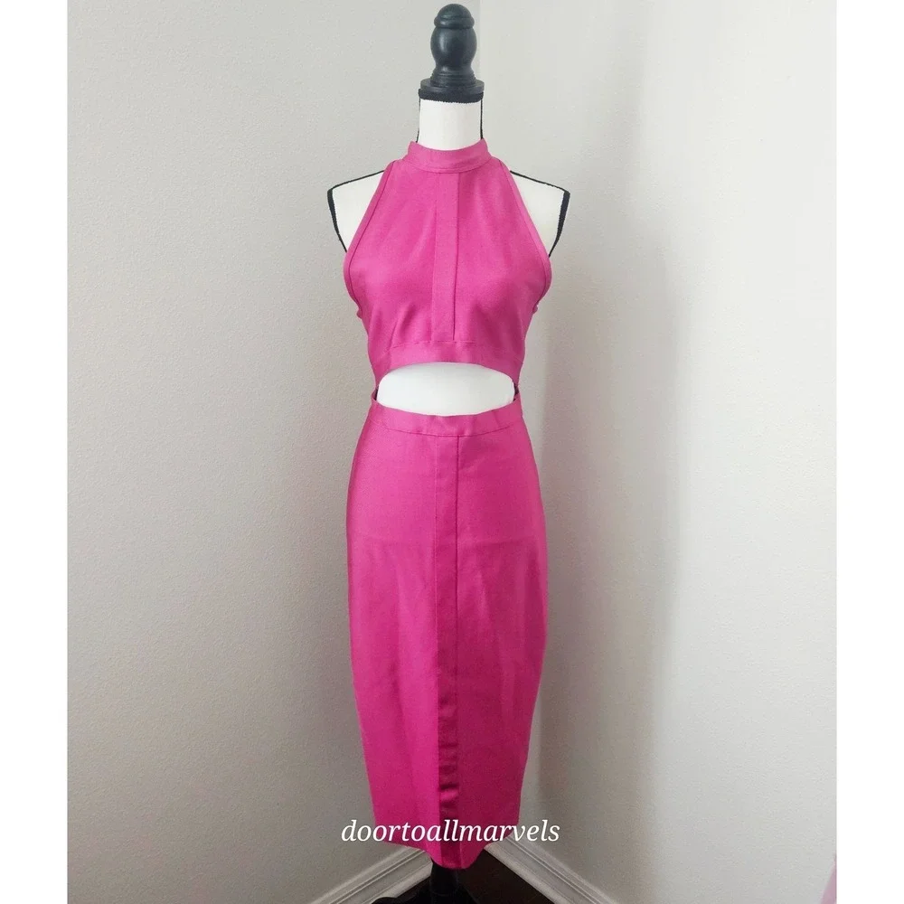 Herve Leger + Forever 21 Fuchsia Pink Bandage Midi Dress sz XL Prom Wedding